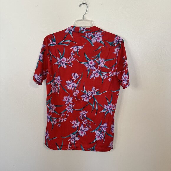 Vtg Mens Red Hawaiian Shirt Floral Les Tropiques Resortwear 100% Cotton Large - Picture 2 of 6
